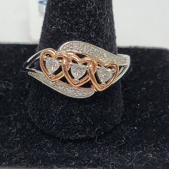 Moissanite Fire (R)/ Platineve (tm)/Jtv Jewelry - Jtv 925 3 heart two tone white stone ring